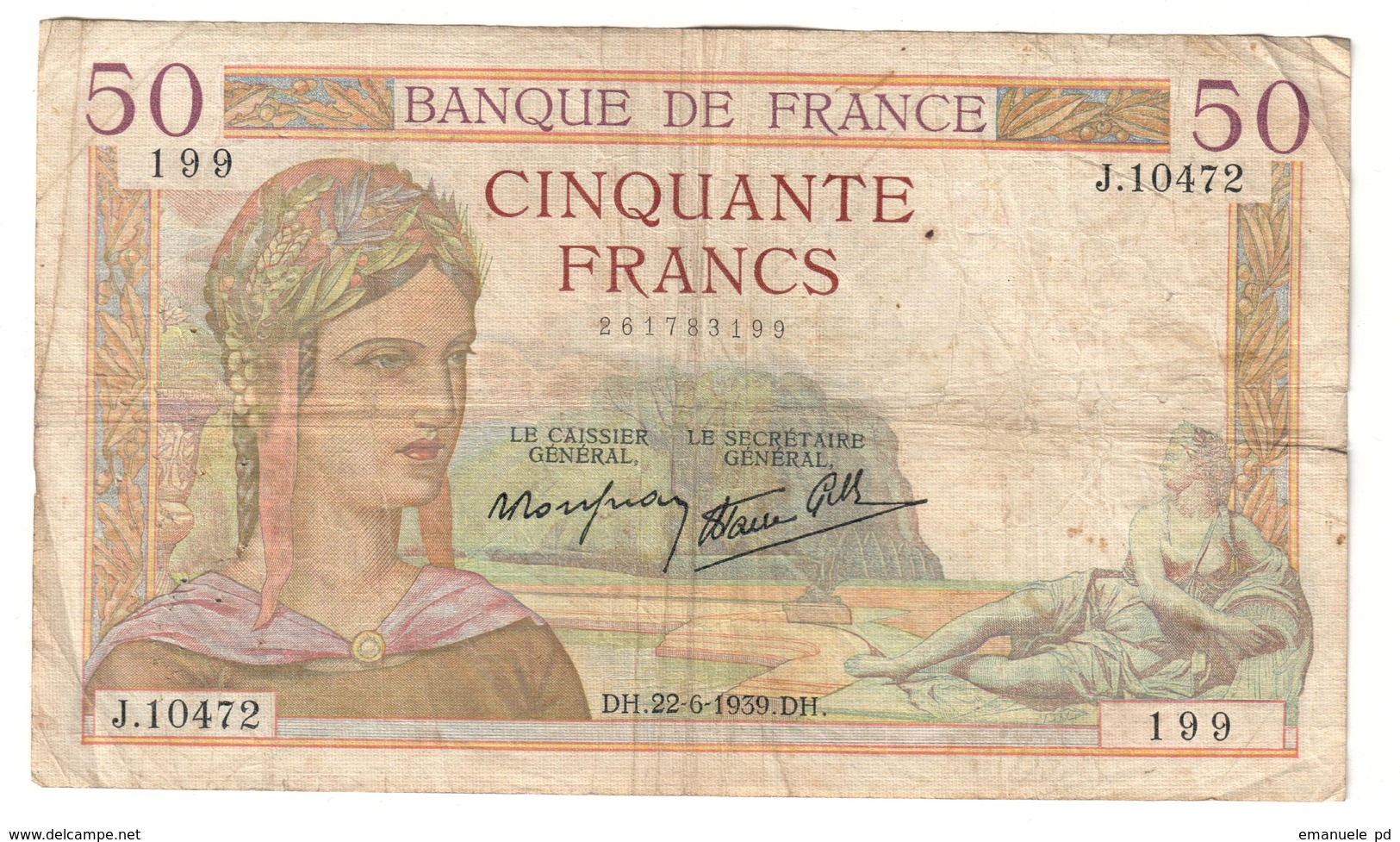 France 50 Francs 22/06/1939 - 50 F 1934-1940 ''Cérès''