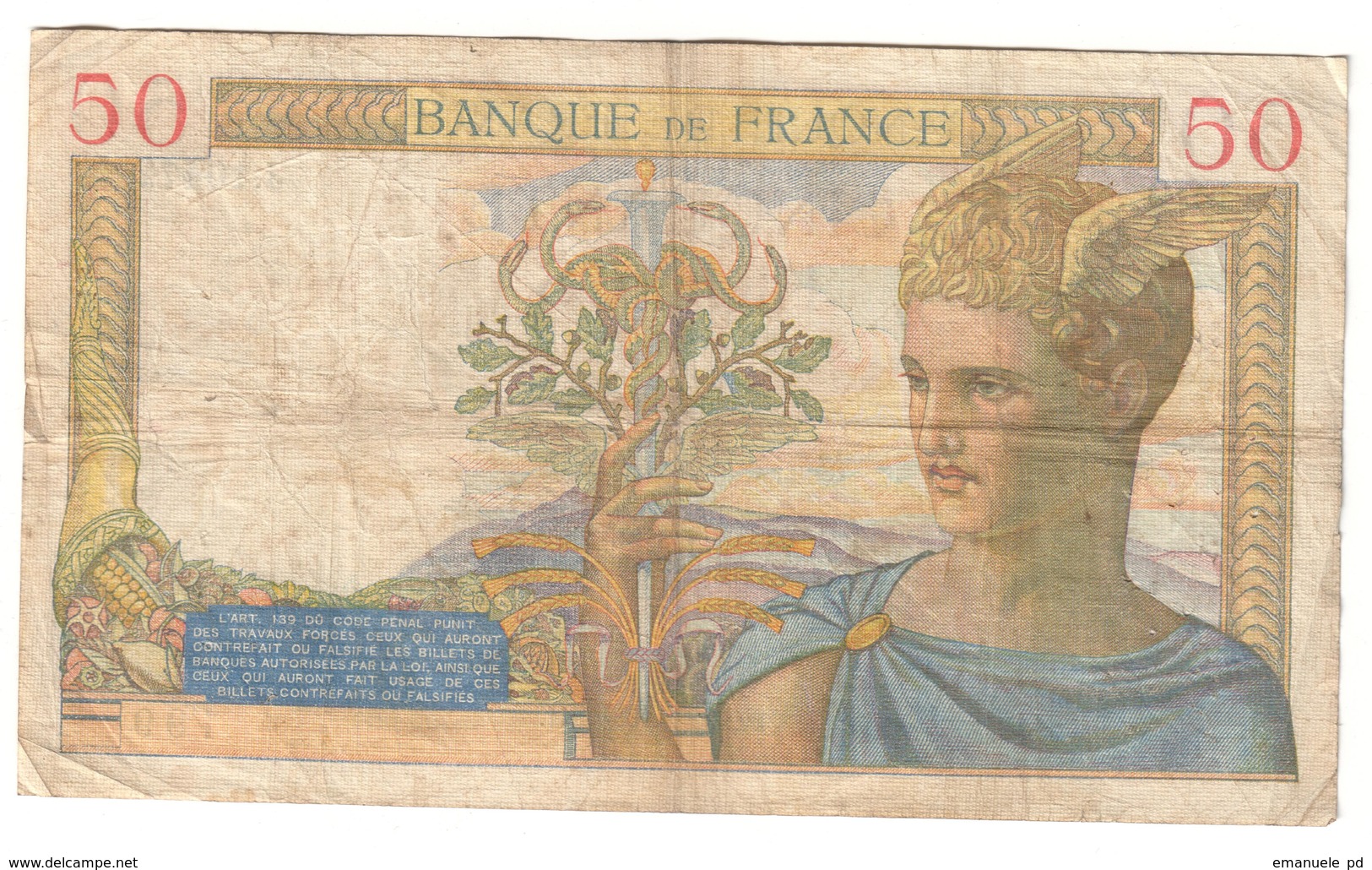 France 50 Francs 22/06/1939 - 50 F 1934-1940 ''Cérès''