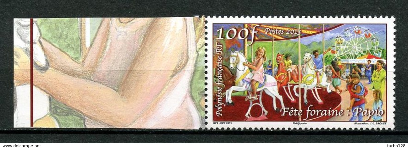 POLYNESIE 2013 N° 1033 ** Neuf  MNH Superbe Heiva La Fête Foraine Papio Manège De Chevaux Bois Horses Animaux - Neufs