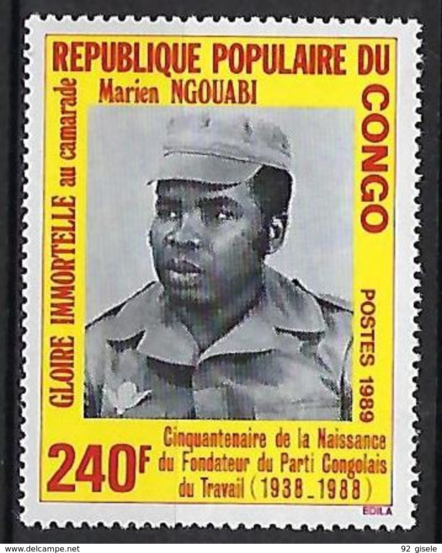 Congo YT 844A " Marien Ngouabi, Fondateur Du P.C.T. " 1989 Neuf** - Neufs