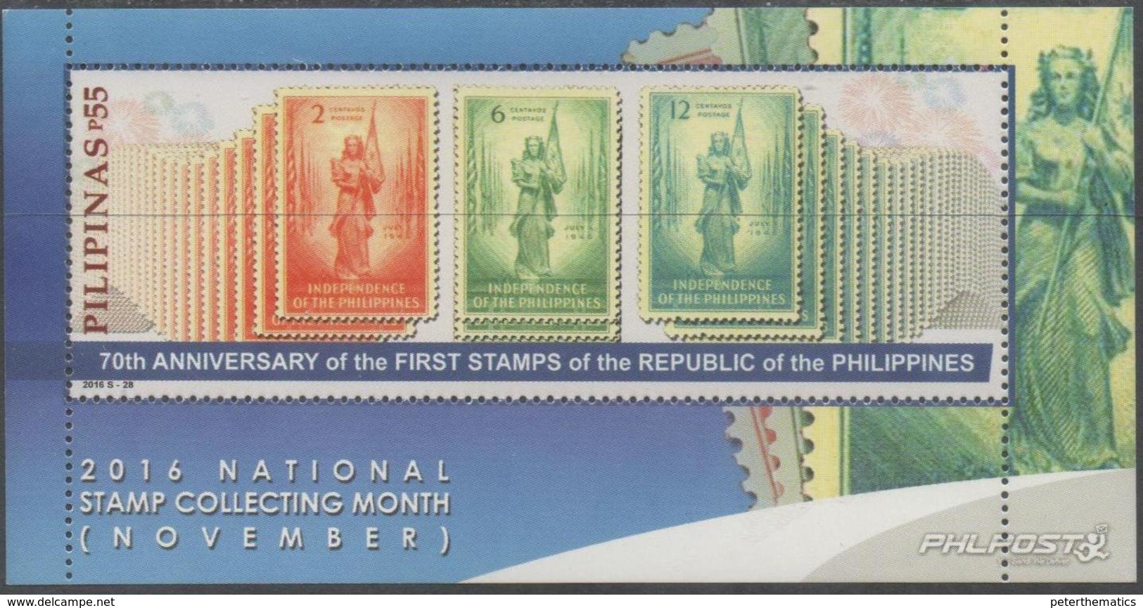 PHILIPPINES, 2016, MNH, STAMP ON STAMP, STAMP COLLECTING MONTH, FIRST STAMPS OF INDEPENDENT PHILIPPINES,  SHEETLET - Stamps On Stamps