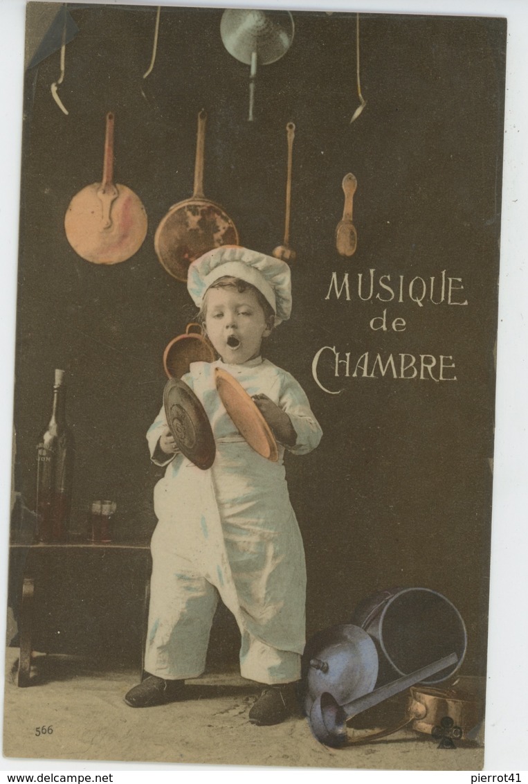 ENFANTS - Jolie Carte Fantaisie Petit Garçon Cuisinier Avec Gamelles "Musique De Chambre " - Portraits