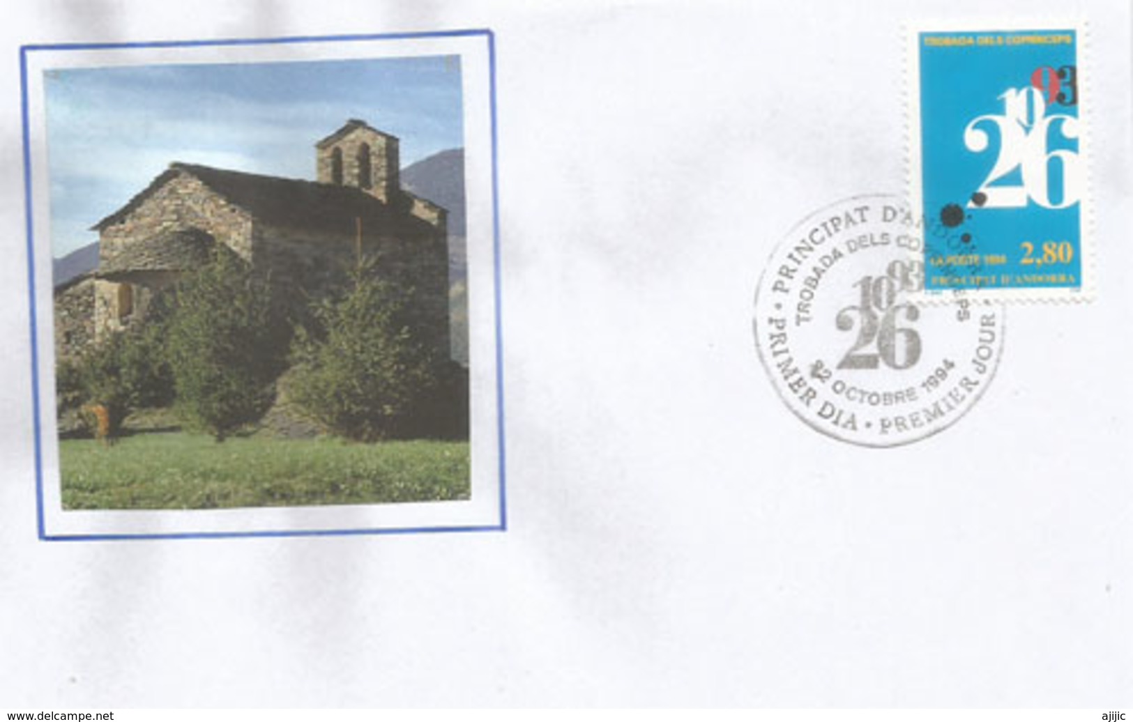 Rencontre Des Co-Princes: F.Mitterand & Joan Martí I Alanis. En 1994.  FDC Andorra - Covers & Documents