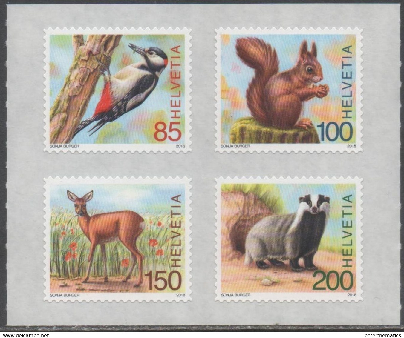 SWITZERLAND, 2018, MNH, FAUNA, ANIMALS OF THE FOREST, BIRDS, SQUIRRELS, DEER, 4v - Other & Unclassified