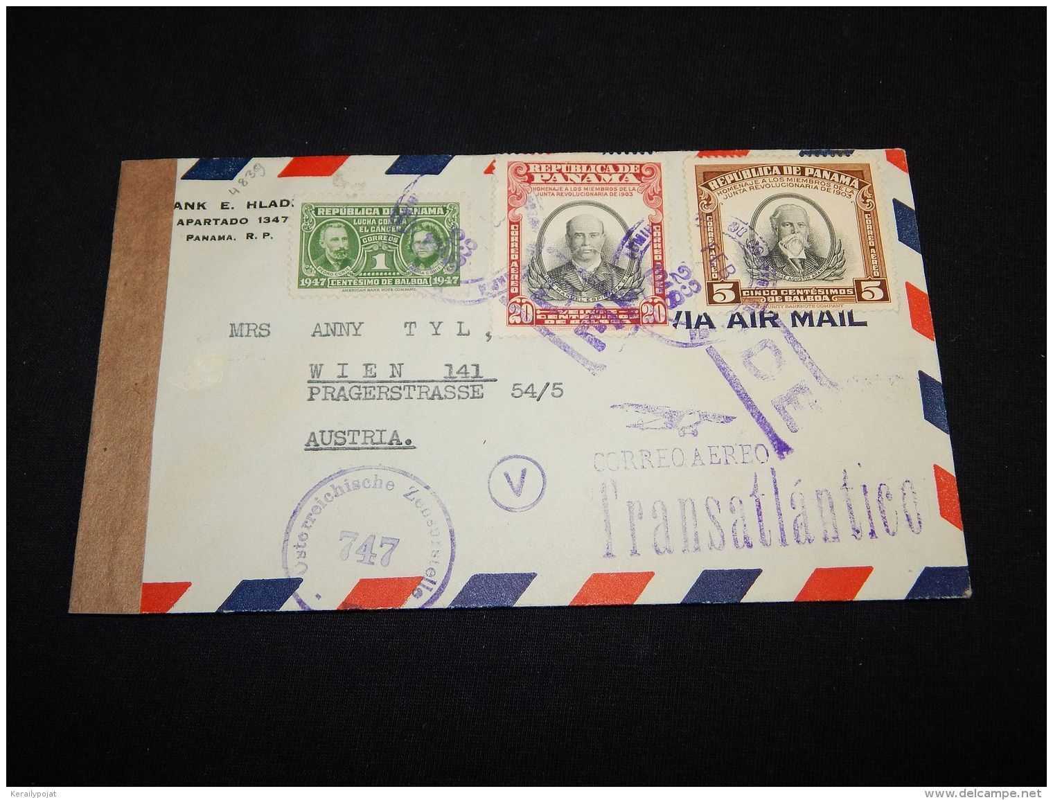 Panama 1947 Censored Air Mail Cover To Austria__(L-4839) - Panama