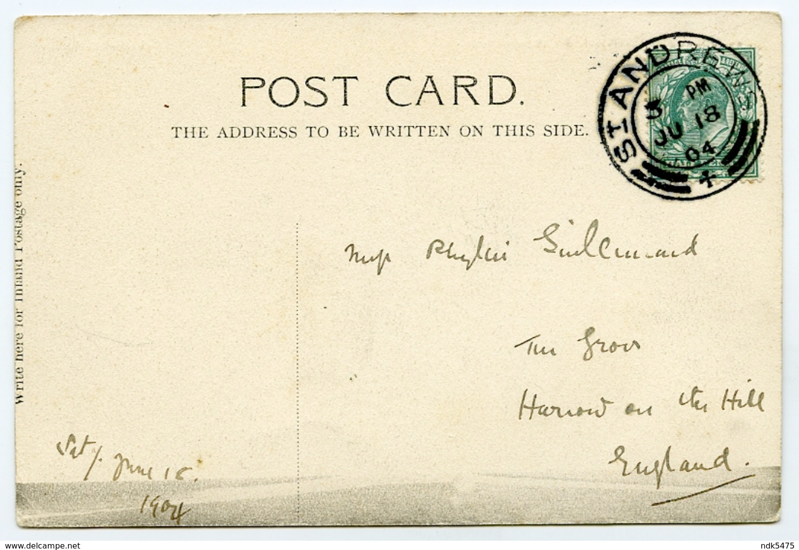 ST ANDREWS : ST. LEONARDS SCHOOL / POSTMARK - ST. ANDREWS / ADDRESS - HARROW ON THE HILL, THE GROVE (GUILLEMARD) - Fife