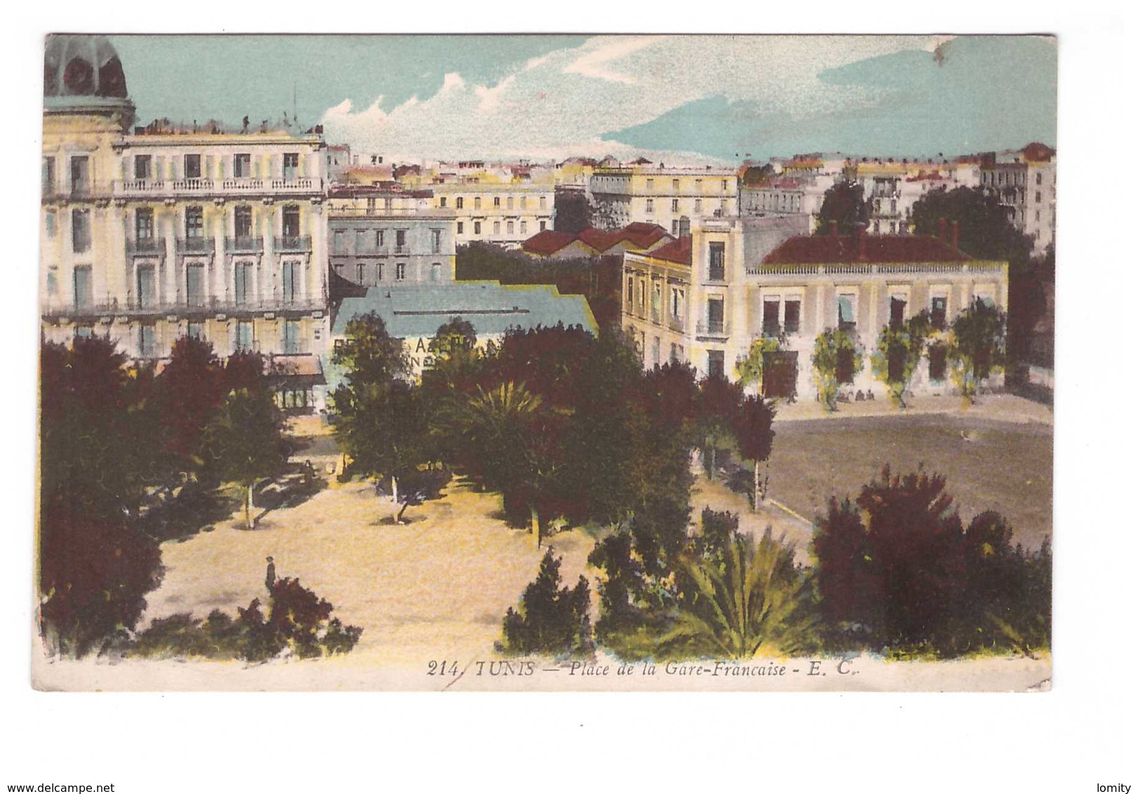 Tunisie Tunis Place De La Gare Française Cpa Carte Couleur - Tunesien