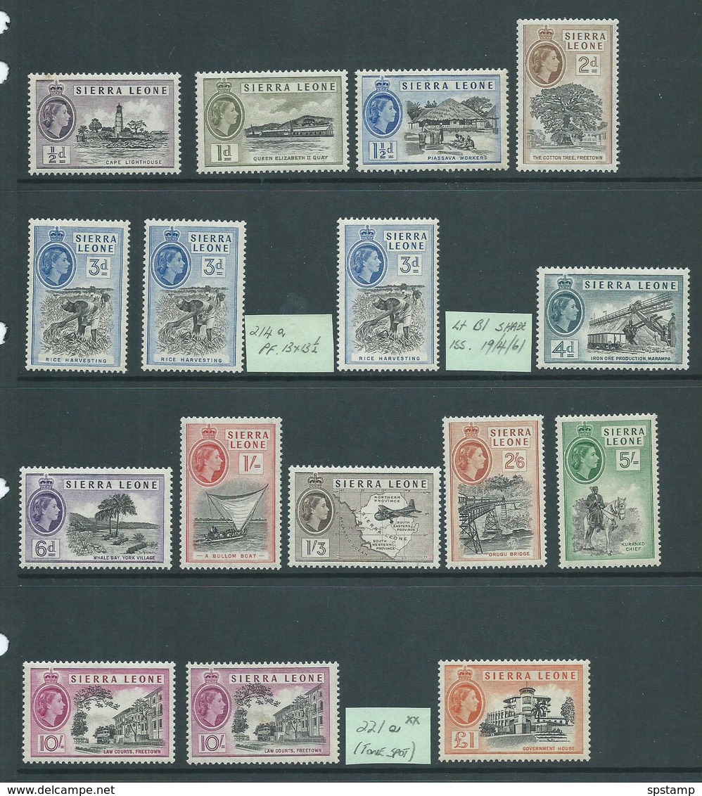 Sierra Leone 1956 QEII Definitive Set Of 12 + "a" Numbers & Extra Shade Fresh Mint , 2 With Small Spots - Sierra Leone (...-1960)