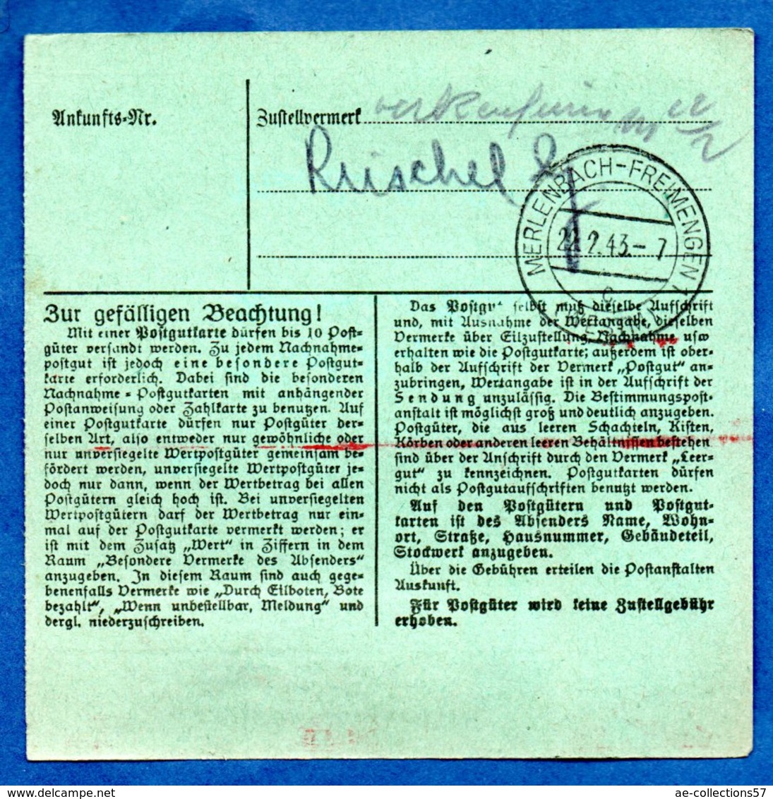 Allemagne  - Colis Postal Départ Speyer  -  18/2/1943 - Cartas & Documentos