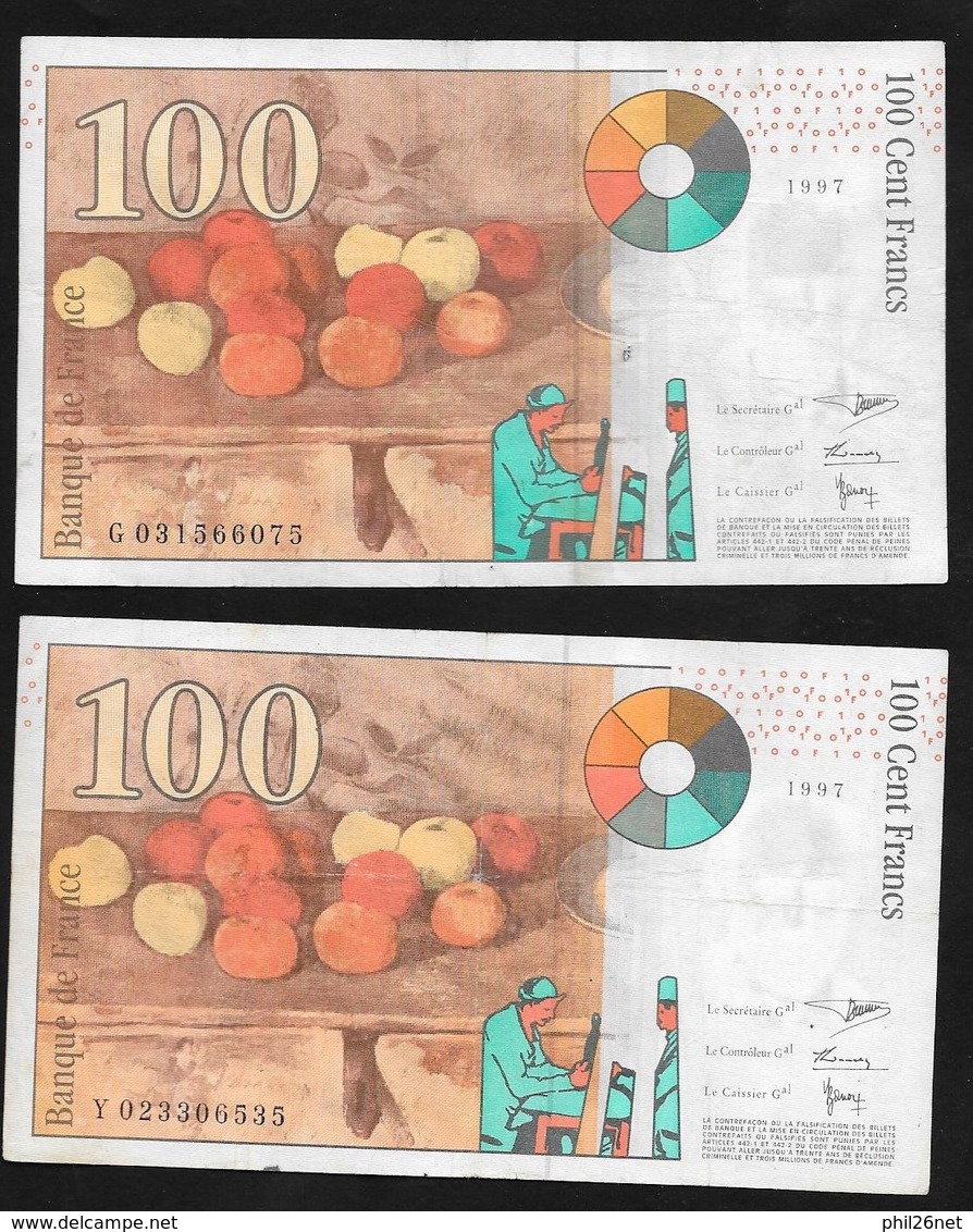 France  Lot De  10 Billets  100 F Delacroix Années 1997 Et 1998     - 100 F 1997-1998 ''Cézanne''