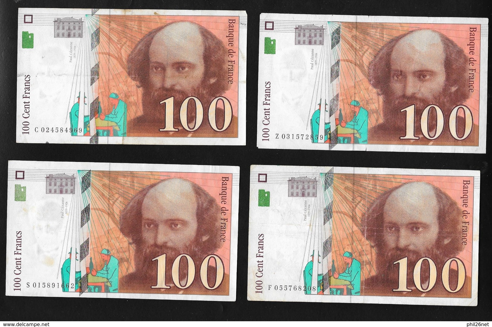 France  Lot De  10 Billets  100 F Delacroix Années 1997 Et 1998     - 100 F 1997-1998 ''Cézanne''