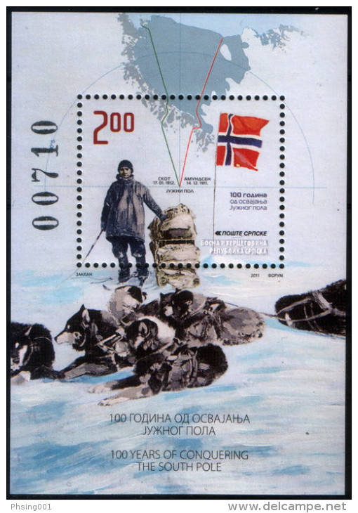 Bosnia Serbia 2011 South Pole, Roald Amundsen, Norway, Flag, Dogs, Block, Souvenir Sheet MNH - Explorers