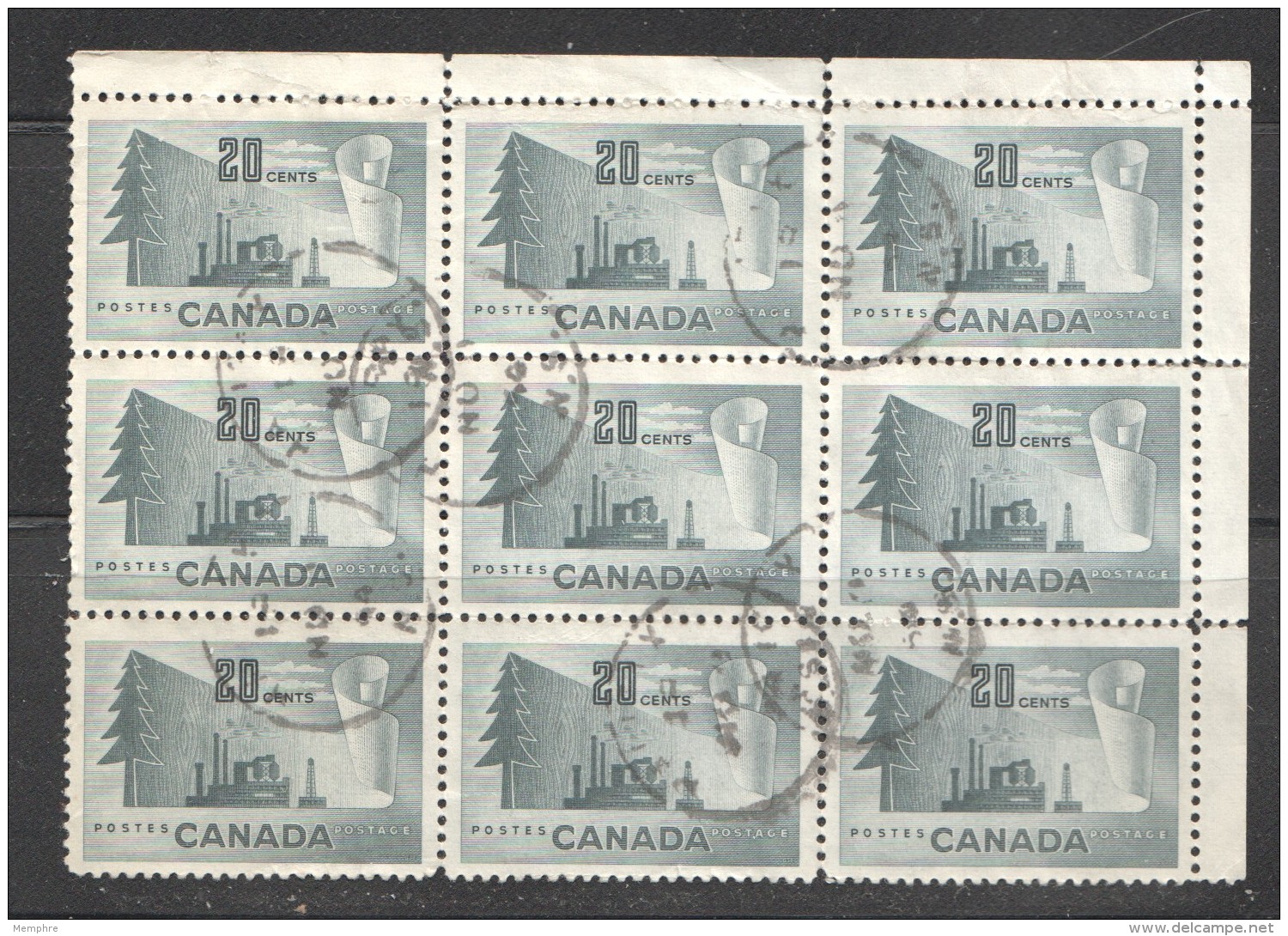 1952  Forestry Products  Sc 316  Used Block Of 9  Halifax NS Cancel - Oblitérés