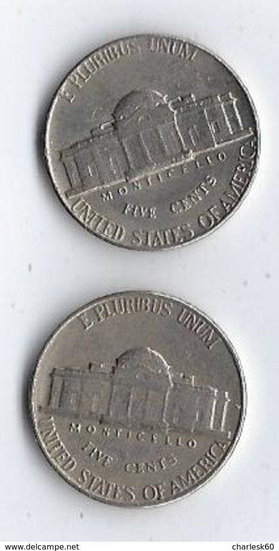 Lot De 2 Pièces Five Cents US 1959 Et 1976 - 1938-…: Jefferson