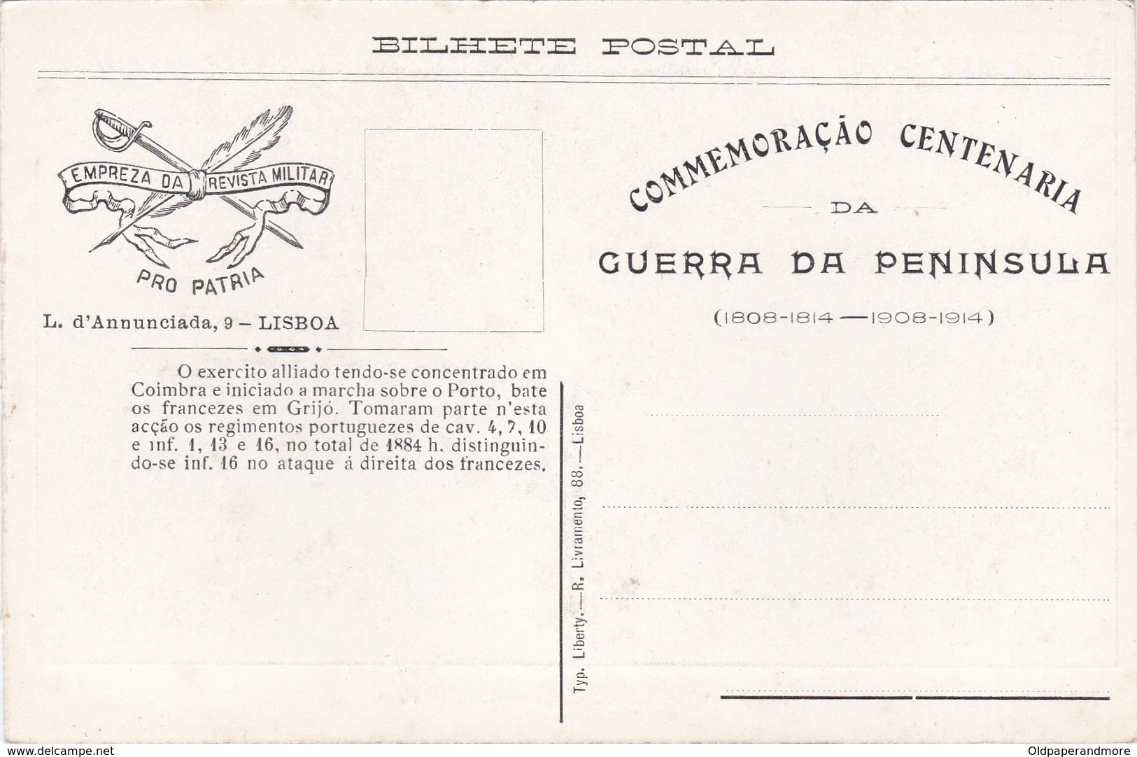 POSTCARD PORTUGAL - GUERRA DA PENINSULA - COMBATE DE GRIJÓ - Other & Unclassified