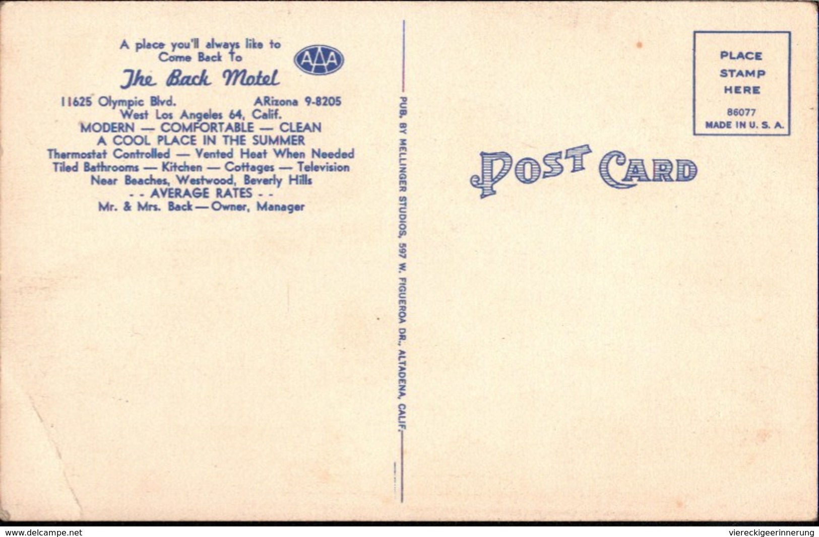 ! Vintage Postcard West Los Angeles, California, Motel, Olympic Blvd., USA - Los Angeles