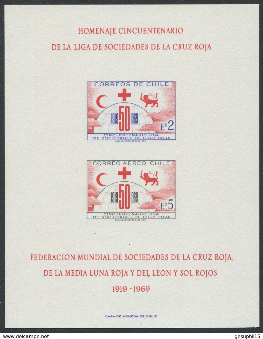 CHILE / MiNr. 704 - 705 / 50 Jahre Liga Der Rotkreuz-Gesellschaften / Nicht Frankaturgültiges Gedenkblatt - Rotes Kreuz