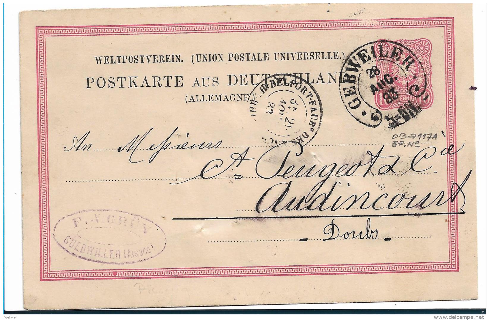 EL119 /  ELSASS-LOTHRINGEN - Gebweiler, Hufeisenstempel Auf Pfennig, Ganzsache 1883 - Lettres & Documents