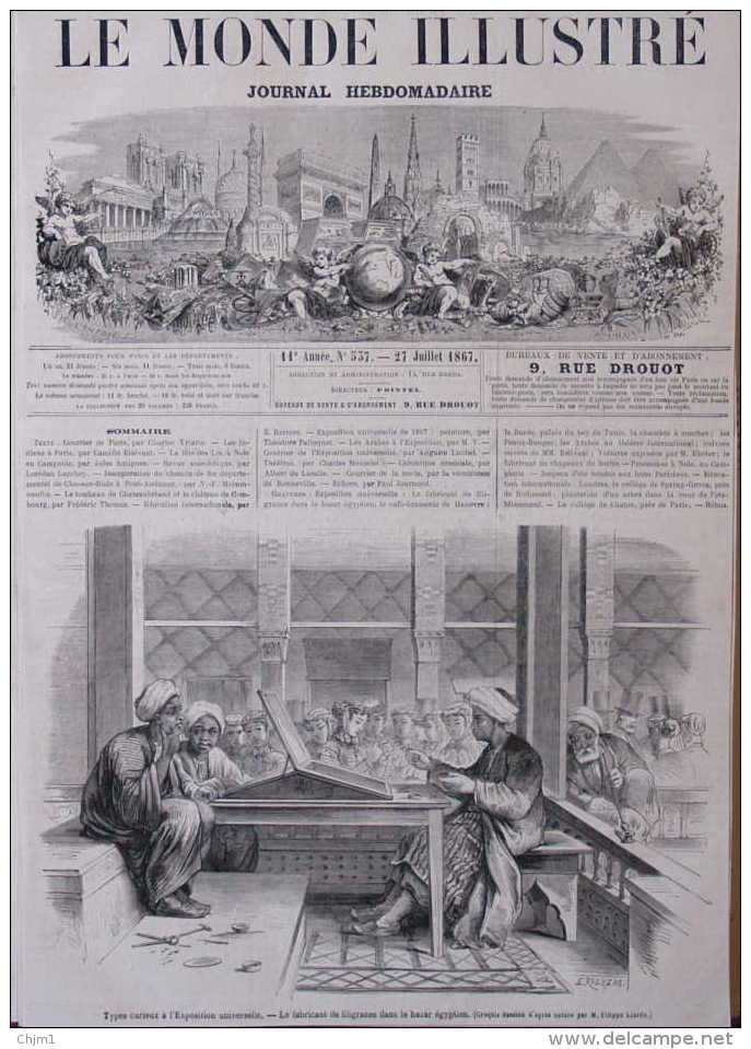 Exposition Universelle 1867 - Le Fabricant De Filigranes Dans Le Bazar Egyptien - Page Original 1867 - Historical Documents