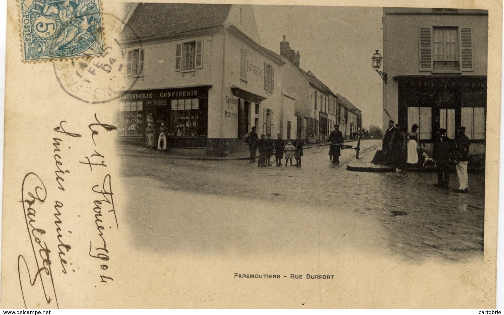 77 FAREMOUTIERS - Rue Durfort - Très Animée, Pâtisserie Confiserie - Carte Précurseur - Faremoutiers