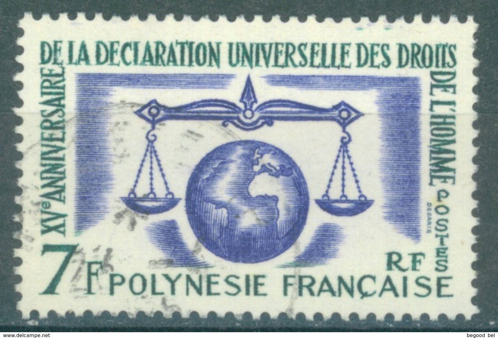 POLYNESIE - USED/OBLIT.  - 1958 - DROITS DE L'HOMME - Yv 12 - Lot 16866 - Oblitérés