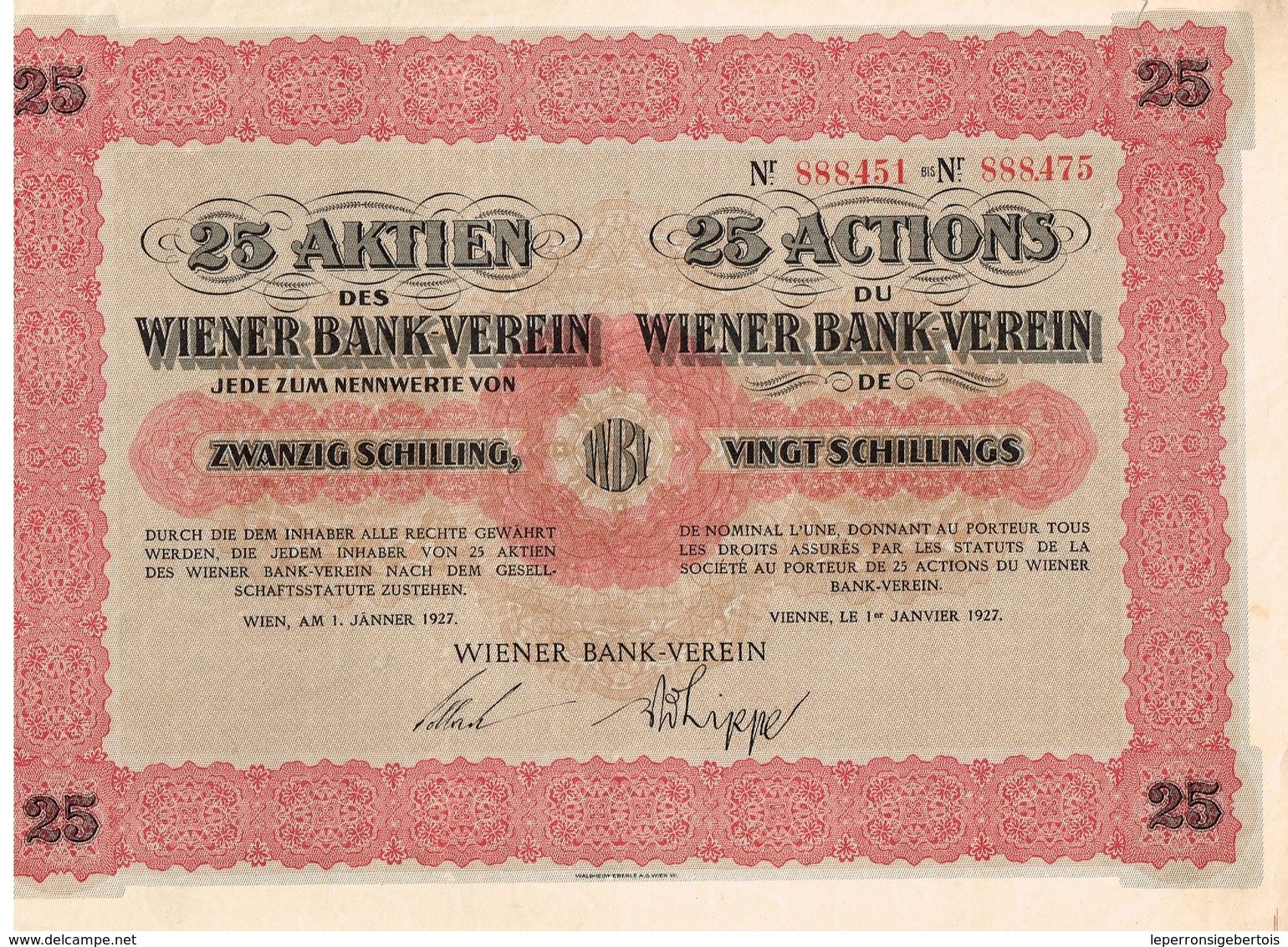 Ancienne Action - Wiener Bank-Verein - Titre De 1927 - Banca & Assicurazione