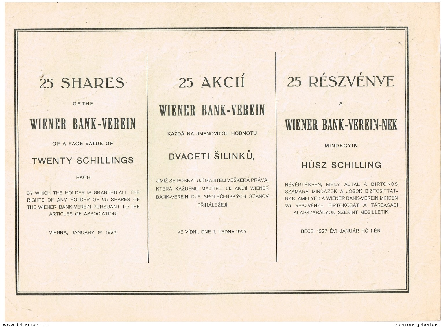 Ancienne Action - Wiener Bank-Verein - Titre De 1927 - Banque & Assurance