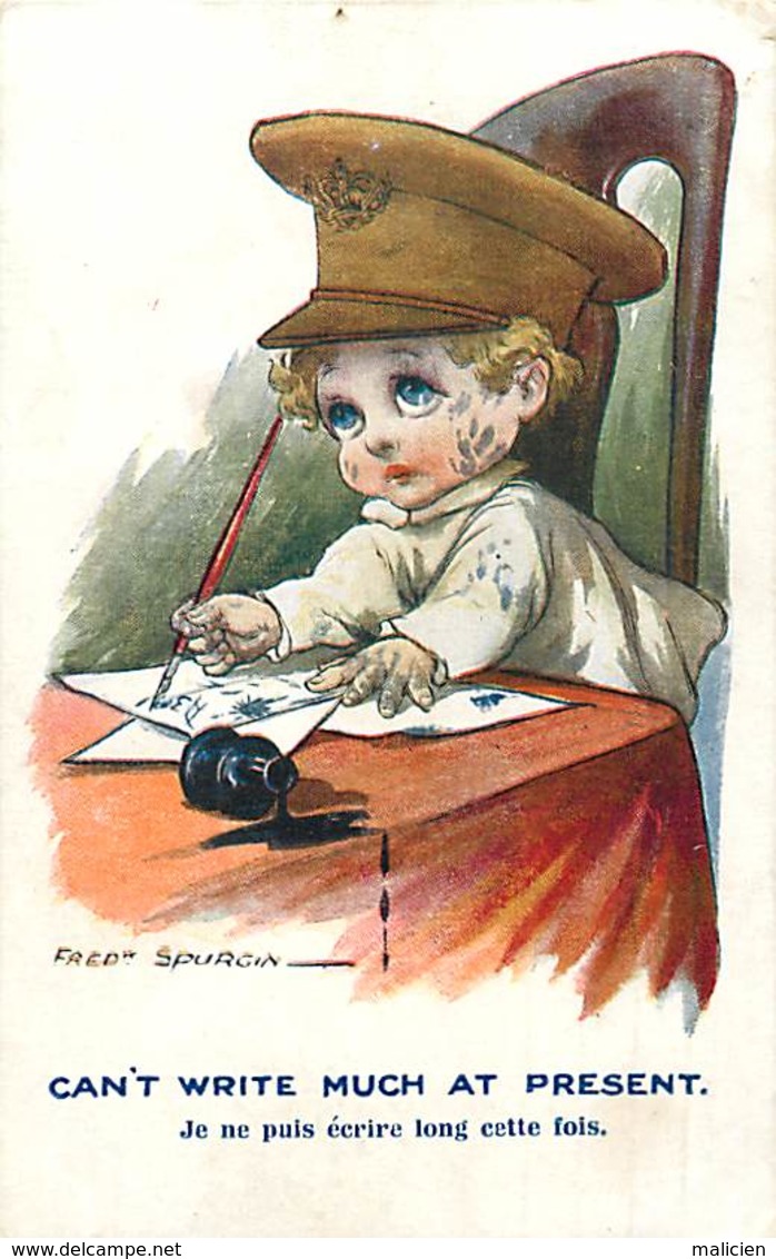 - Thèmes -ref-A519- Illustrateurs - Illustrateur Spurgin - Enfant Soldat - Encrier - Ecriture - Guerre 1914-18 - - Spurgin, Fred