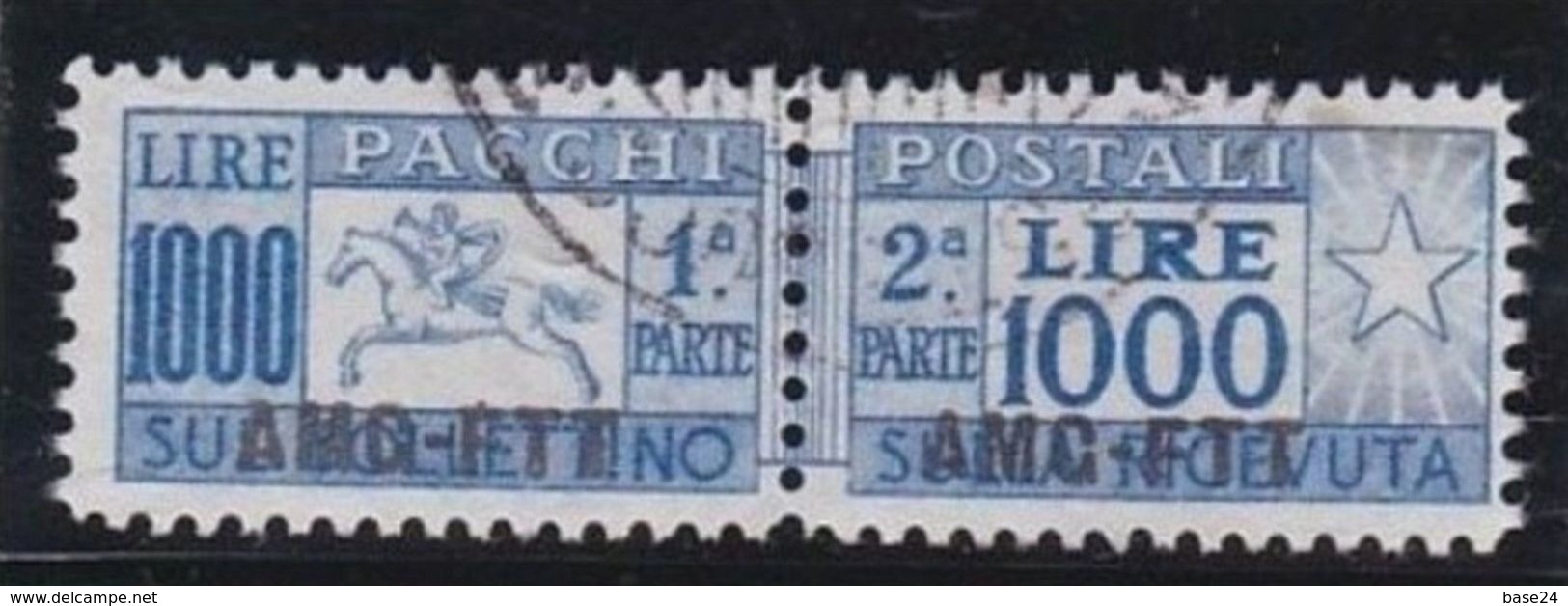 1954 Italia Italy Trieste A  CAVALLINO 1000 LIRE Usato Dent. A Pettine 26/I Certificato Biondi Pacchi Postali Parcel P. - Postal And Consigned Parcels