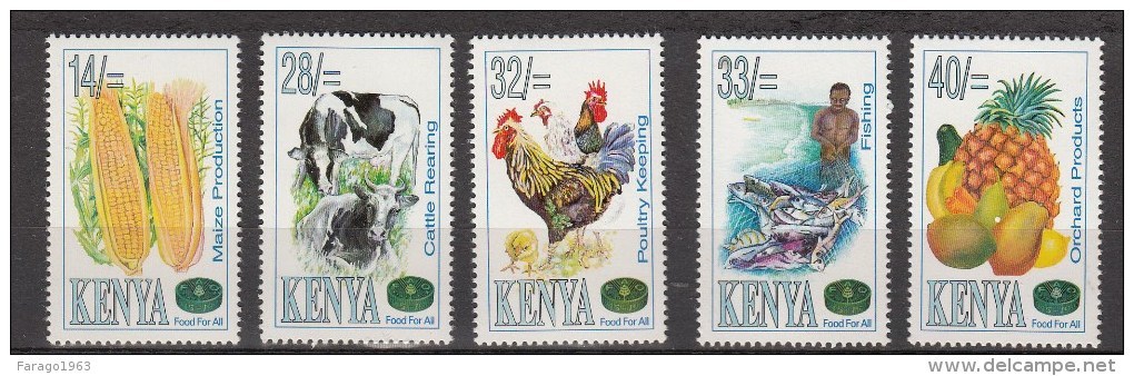 1995 Kenya FAO  Cattle Chickens Fishermen Fruit Complete Set Of 5 MNH - Kenya (1963-...)