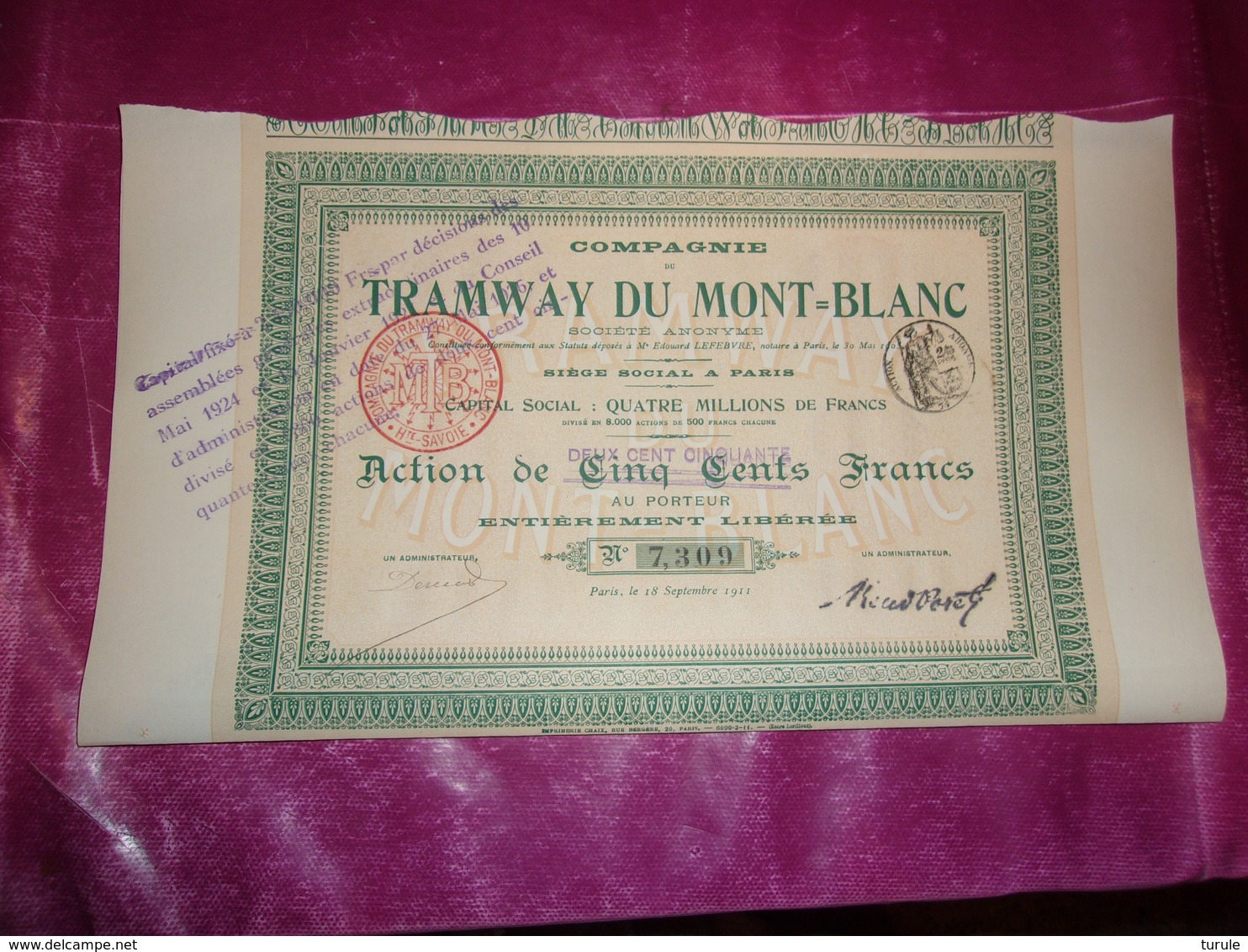 Compagnie Du TRAMWAY DU MONT BLANC (1911) - Otros & Sin Clasificación