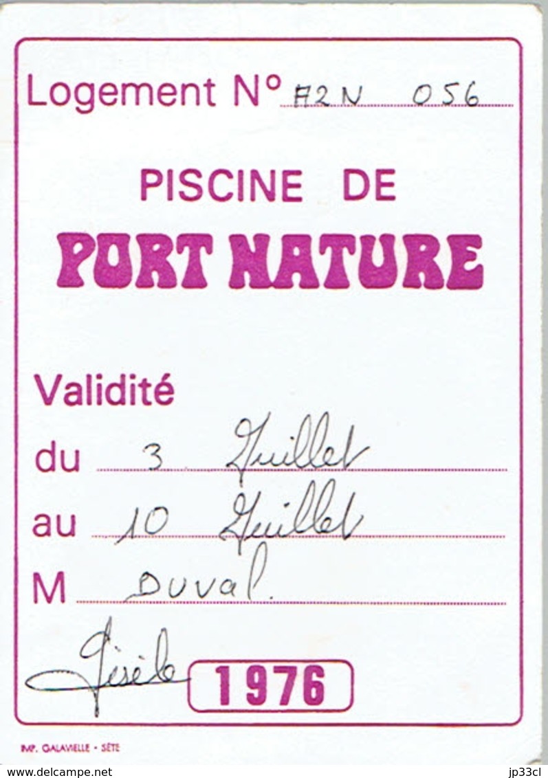 Ancien Ticket D'entrée à La Piscine De Port Nature, Cap D'Adge (1976) - Biglietti D'ingresso