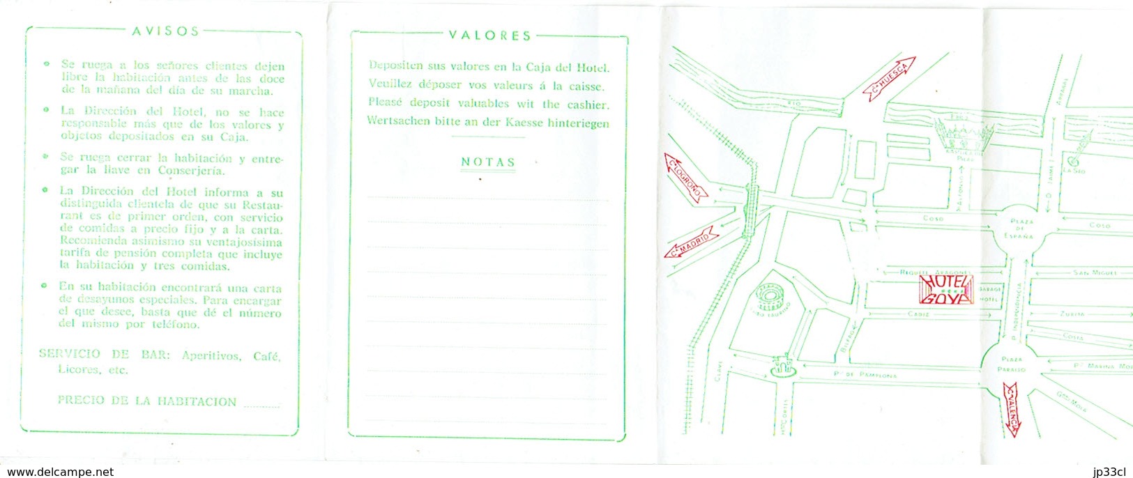 Carte De Visite De L'Hôtel Goya Zaragoza Saragosse (Espagne) (vers 1975) - Cartes De Visite