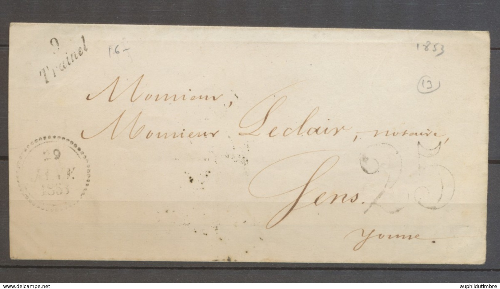 1853 Lettre Taxe 25c Avec Cursive 9 Trainel AUBE(9) X2872 - 1849-1876: Période Classique