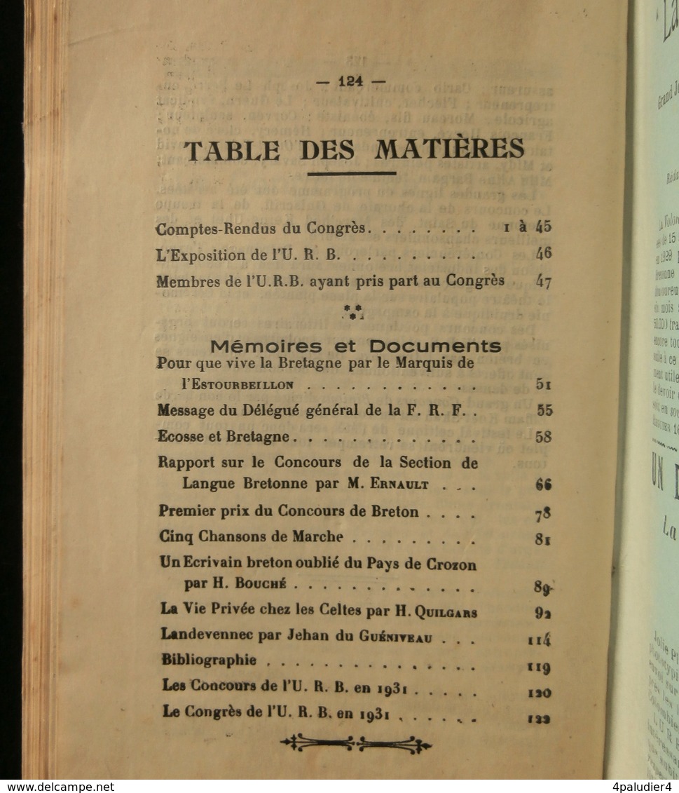 ( Bretagne Finistère  ) BULLETIN DE L'UNION REGIONALISTE BRETONNE CONGRES DE CROZON 1930 - Bretagne