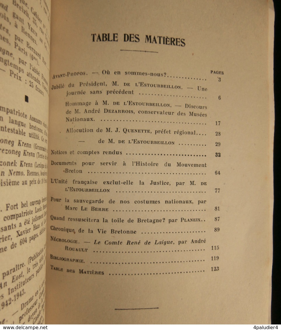 ( Bretagne ) BULLETIN ANNUEL DE L'UNION REGIONALISTE BRETONNE  U.R.B. 1942-1943 - Bretagne