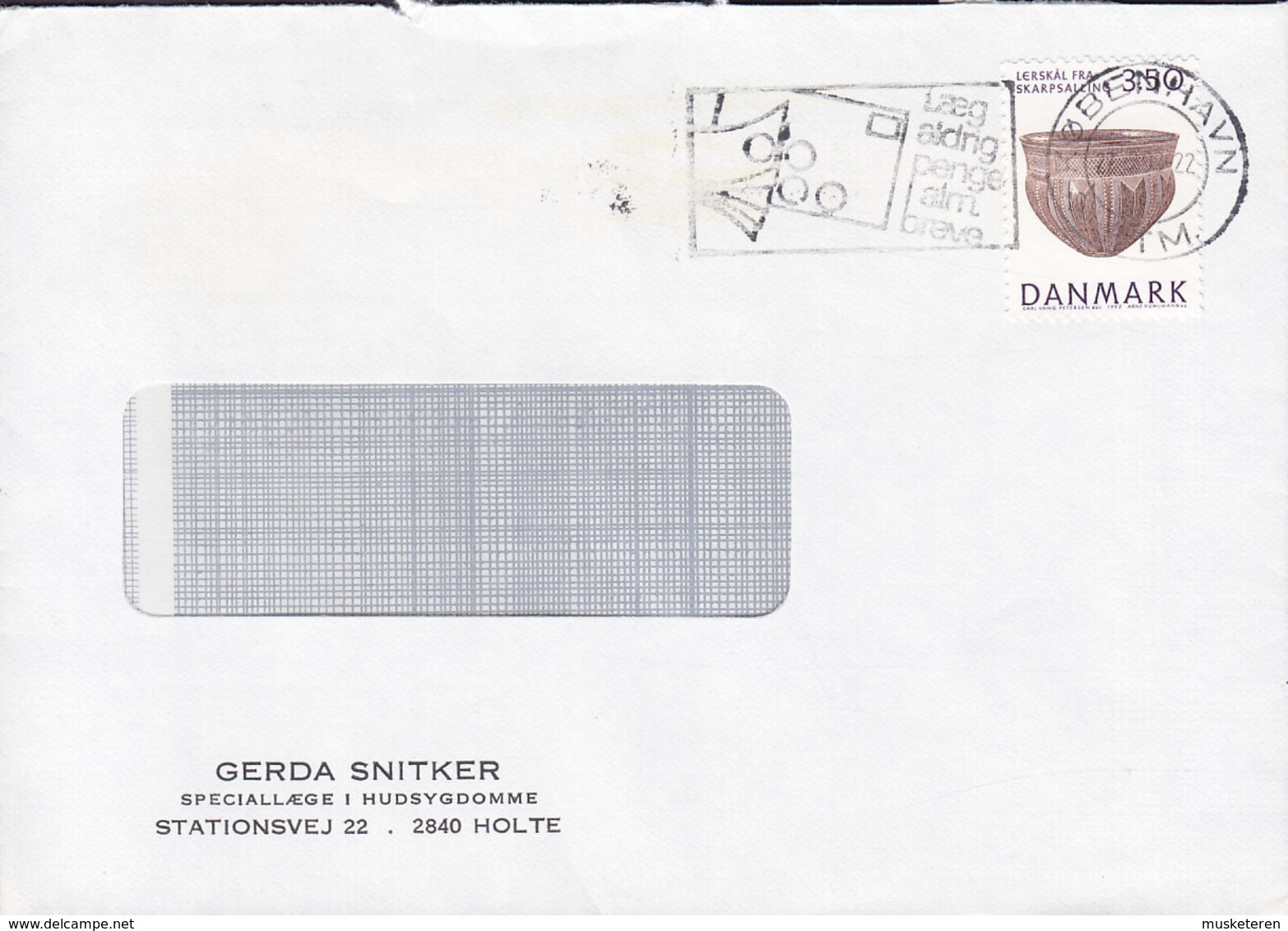 Denmark GERDA SNITKER Special Doctor Skin Disease Stationsvej HOLTE 1992 Cover Brief Archaelogy Stamp - Briefe U. Dokumente