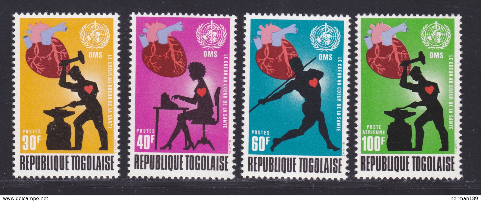 TOGO N°  740 à 742, AERIENS N° 176 ** MNH Neufs Sans Charnière, TB (D7330) Mois Mondial Du Coeur - Togo (1960-...)