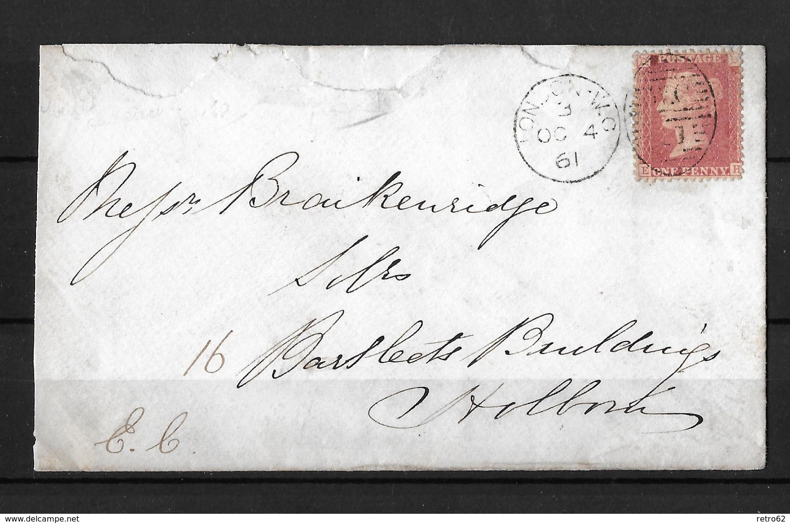 1861 Great Britain → QV 1d Red Perf 14 Local London WC Vertical Oval Duplex Cover - Covers & Documents
