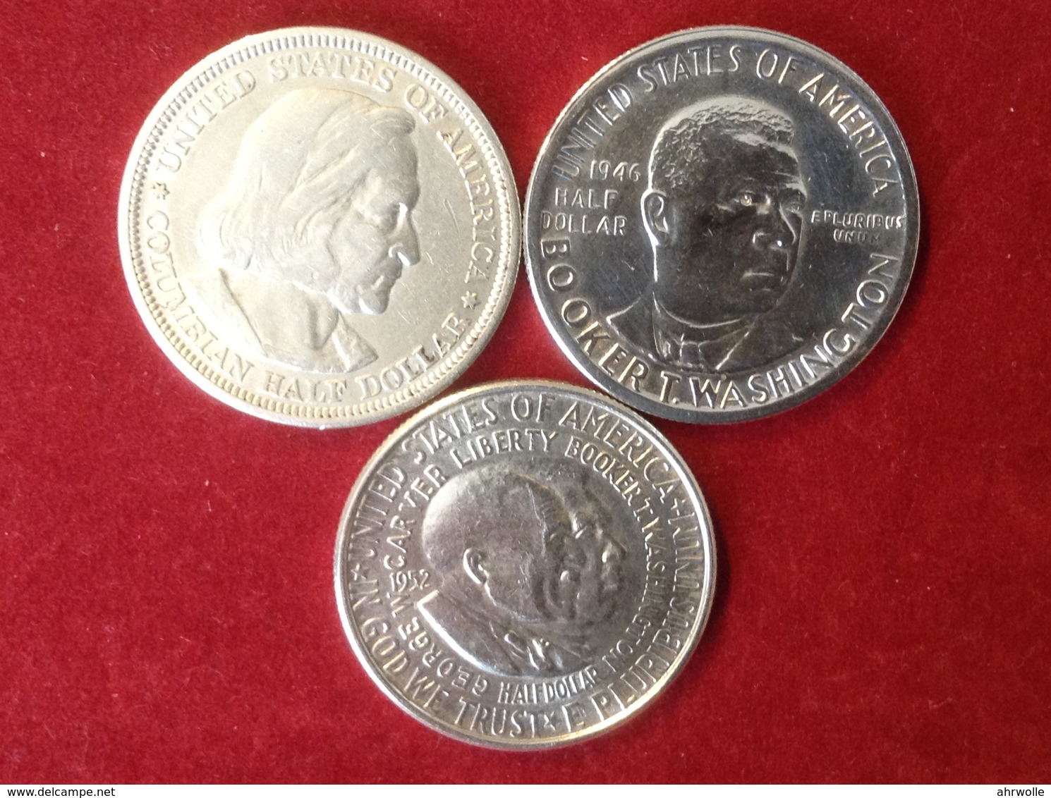 3 Münzen Half Dollar USA 1892, 1946, 1952 Silber Kolumbus Booker Washington - Gedenkmünzen