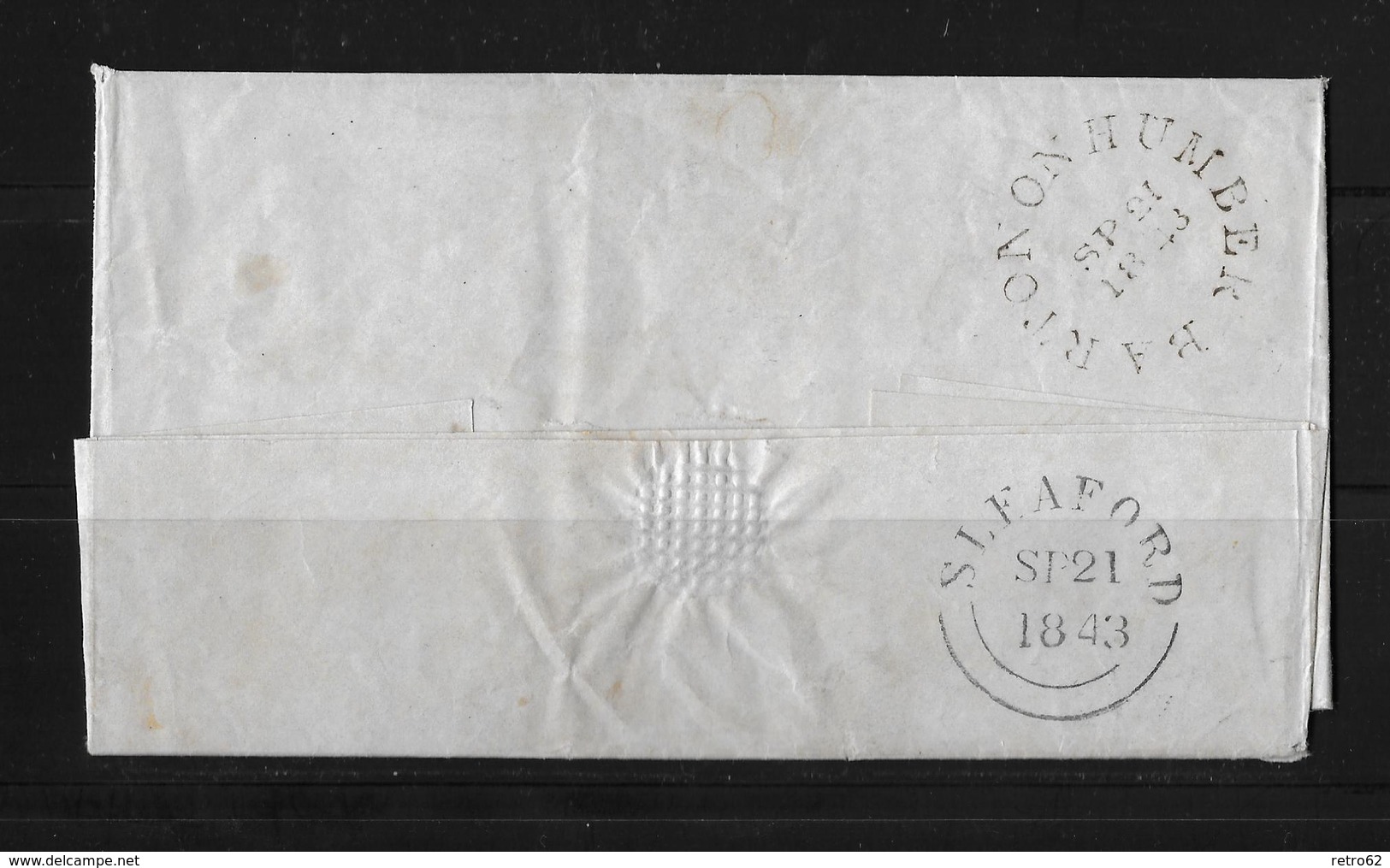 1843 Great Britain → 1d Red Imperf Barton-on-Humber Maltese Cross Cover-Sleaford ►RRR◄ - Covers & Documents