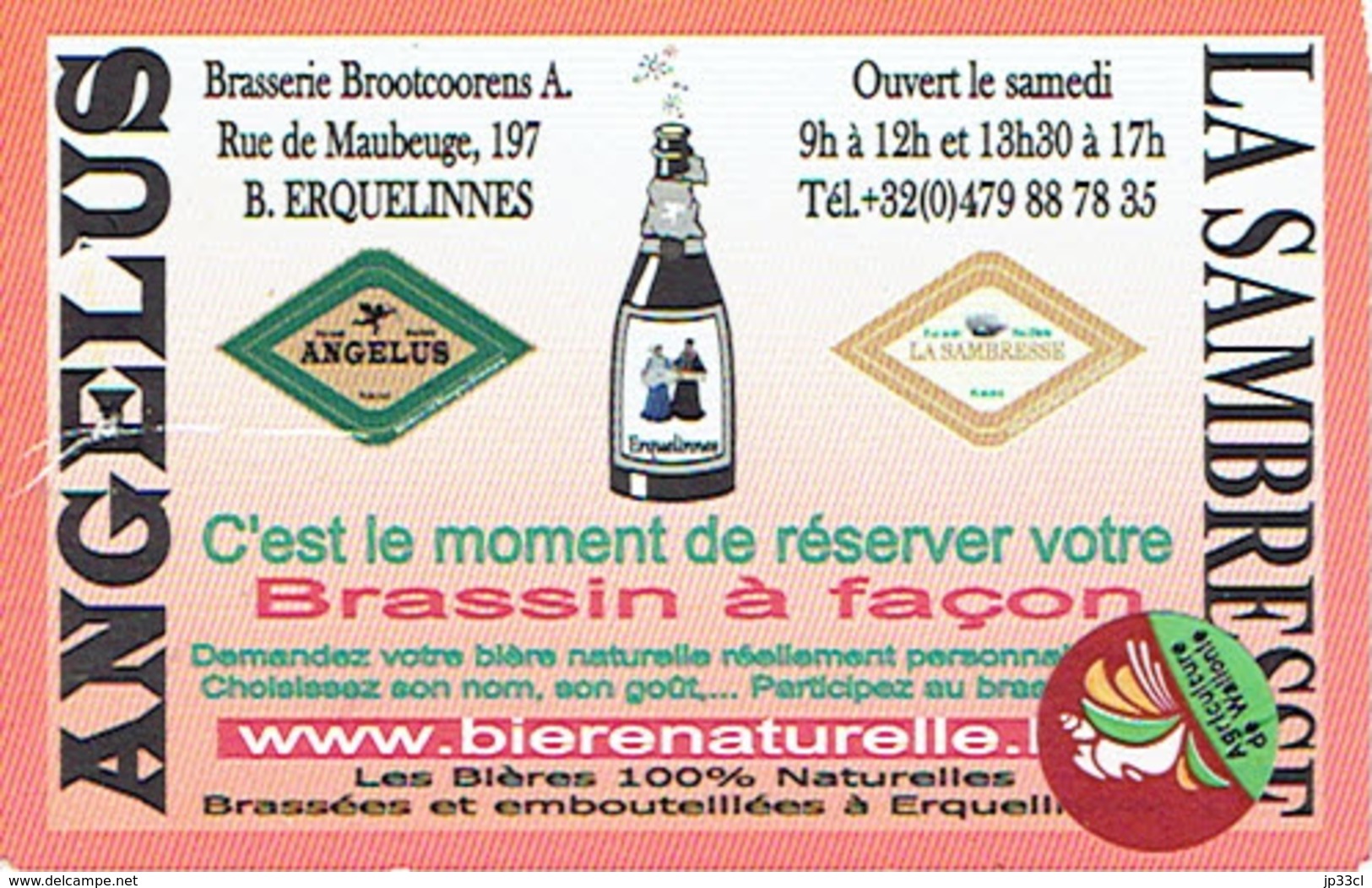 Carte De Visite De La Brasserie Brootcoorens A. Rue De Maubeuge, Erquelinnes (Angelus, La Sambrienne) - Bière