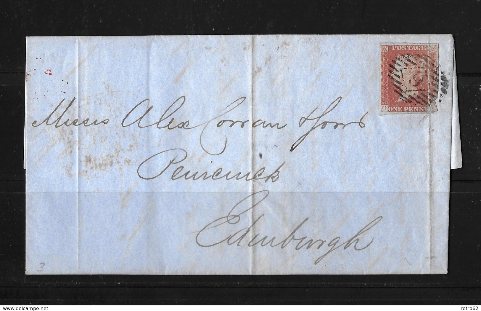 1849 Great Britain -1d Red Imperf London Horizontal Duplex 9 Cover To Edinburgh - Covers & Documents