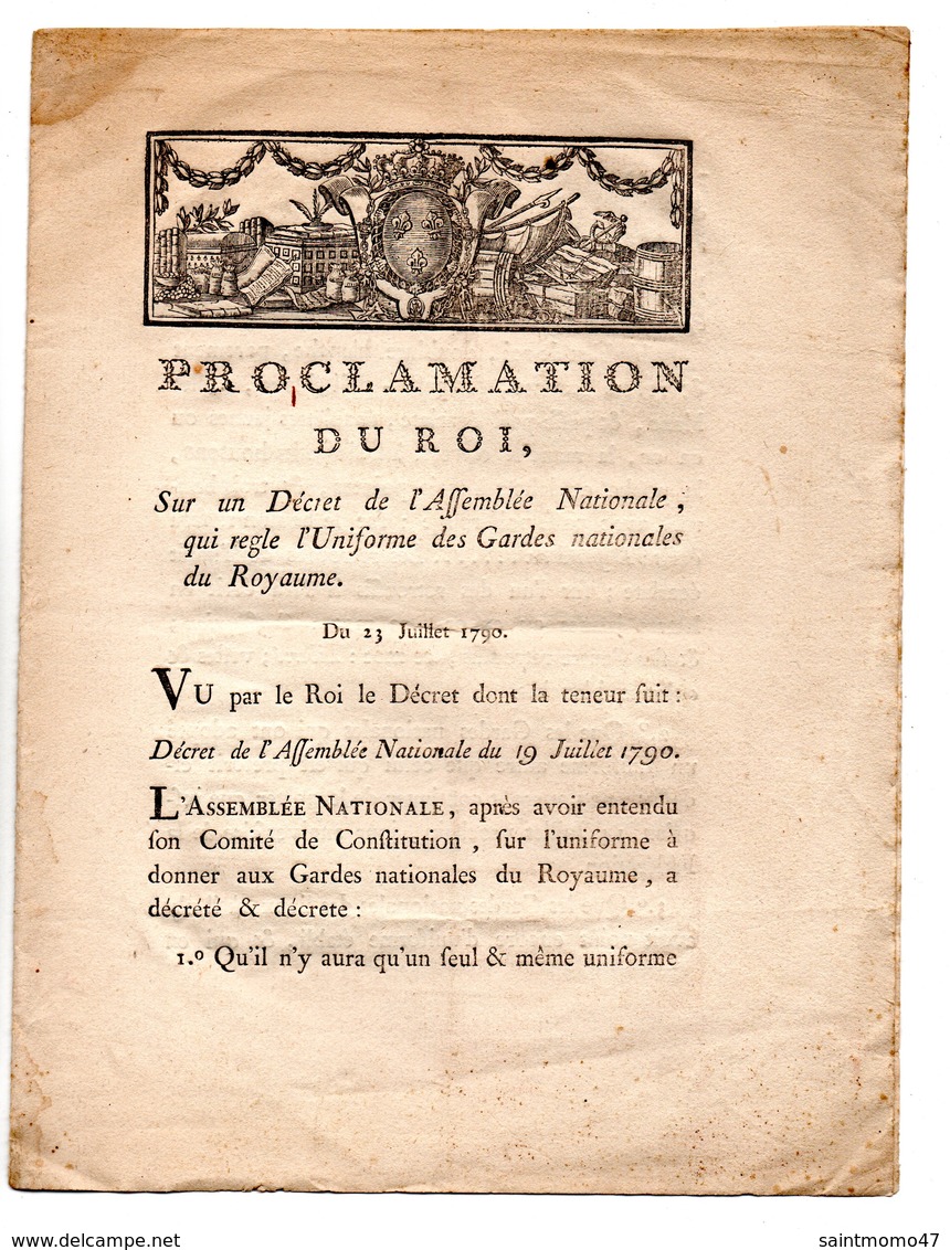 PROCLAMATION DU ROI, SUR UN DÉCRET QUI RÈGLE L'UNIFORME DES GARDES NATIONALES . IMP. LA ROCHELLE - Réf. N°75F - - Documents