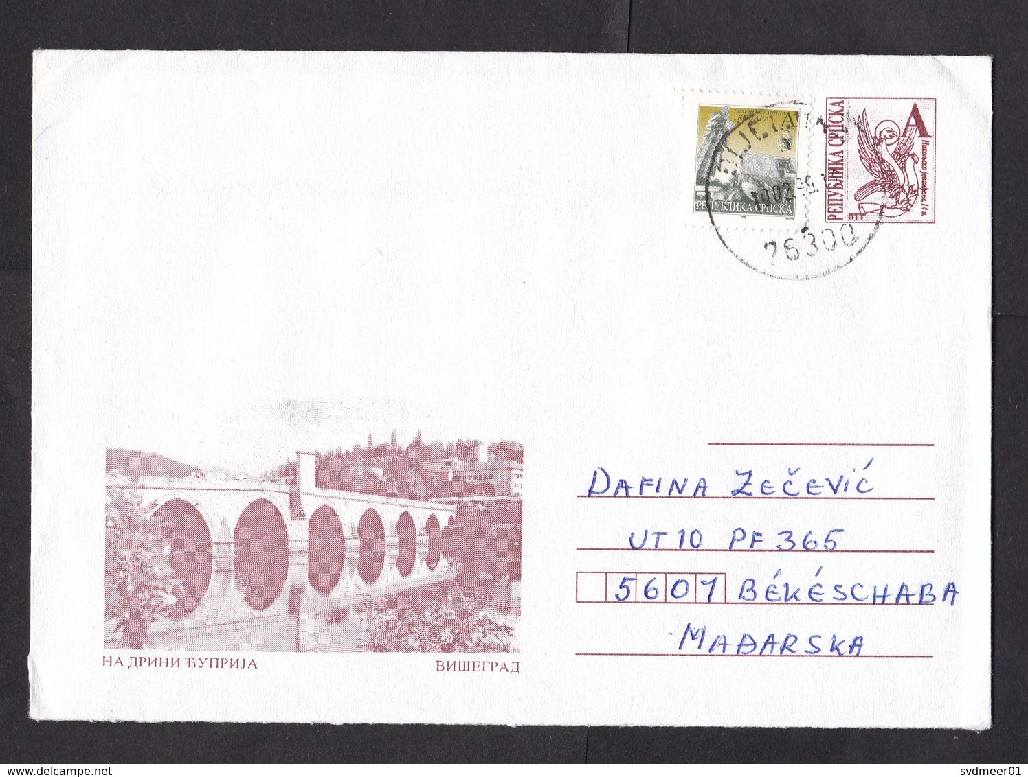 Bosnia - Serb Republic: Stationery Cover 1998, Extra Stamp, Bridge, Autonomous Territory, Rare Real Use (damage At Back) - Bosnien-Herzegowina