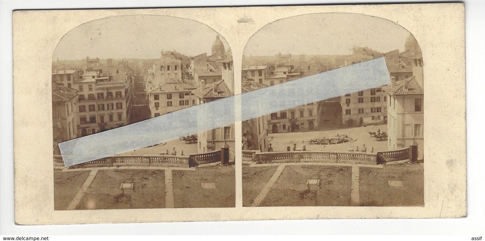 Circa 1859 ROME ITALIA PLACE D'ESPAGNE ET RUE CONDOTTI PHOTO STEREO ATTRIBUEE A ALEXIS GAUDIN /FREE SHIPPING REGISTERED - Stereoscopio