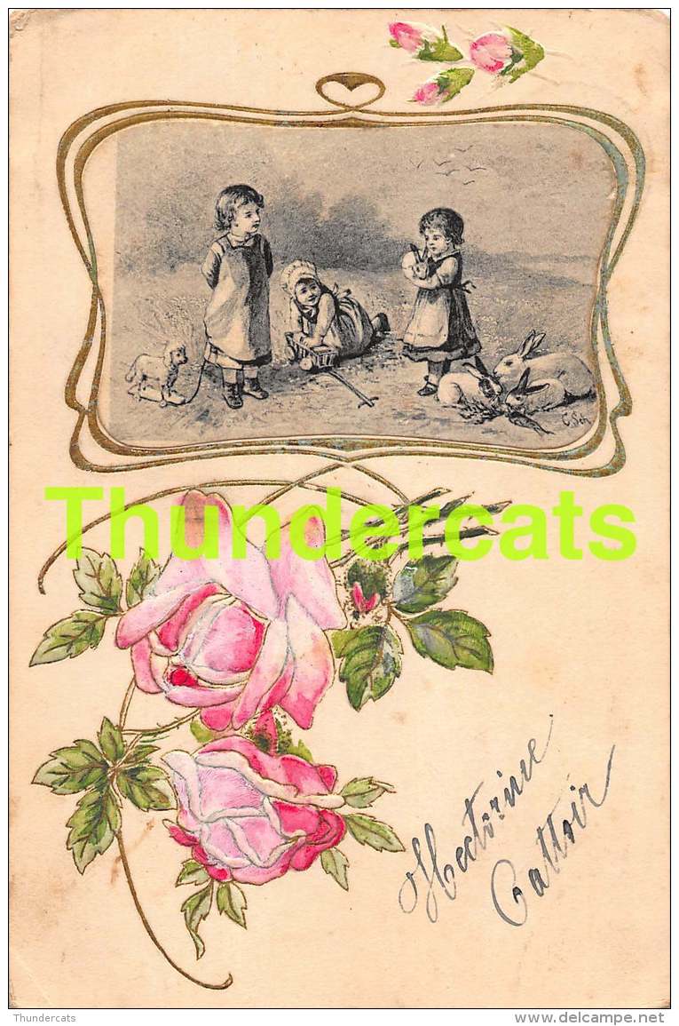 CPA EN RELIEF GAUFREE ILLUSTRATEUR CHARLES SCOLIK ? FILLE LAPIN PAQUES ROSE ARTIST SIGNED EMBOSSED  GIRL BUNNY EASTER - Scolik, Charles