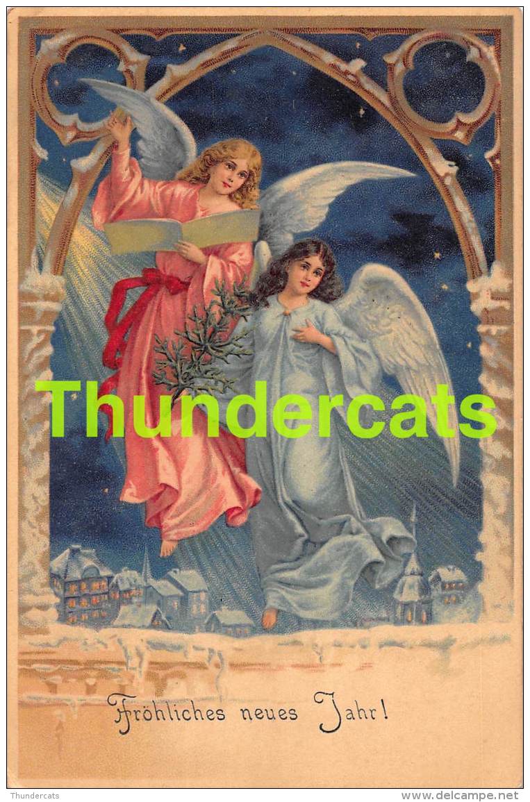 CPA LITHO ANGE BONNE ANNEE LITHO CARD ANGEL NEW YEAR - Anges