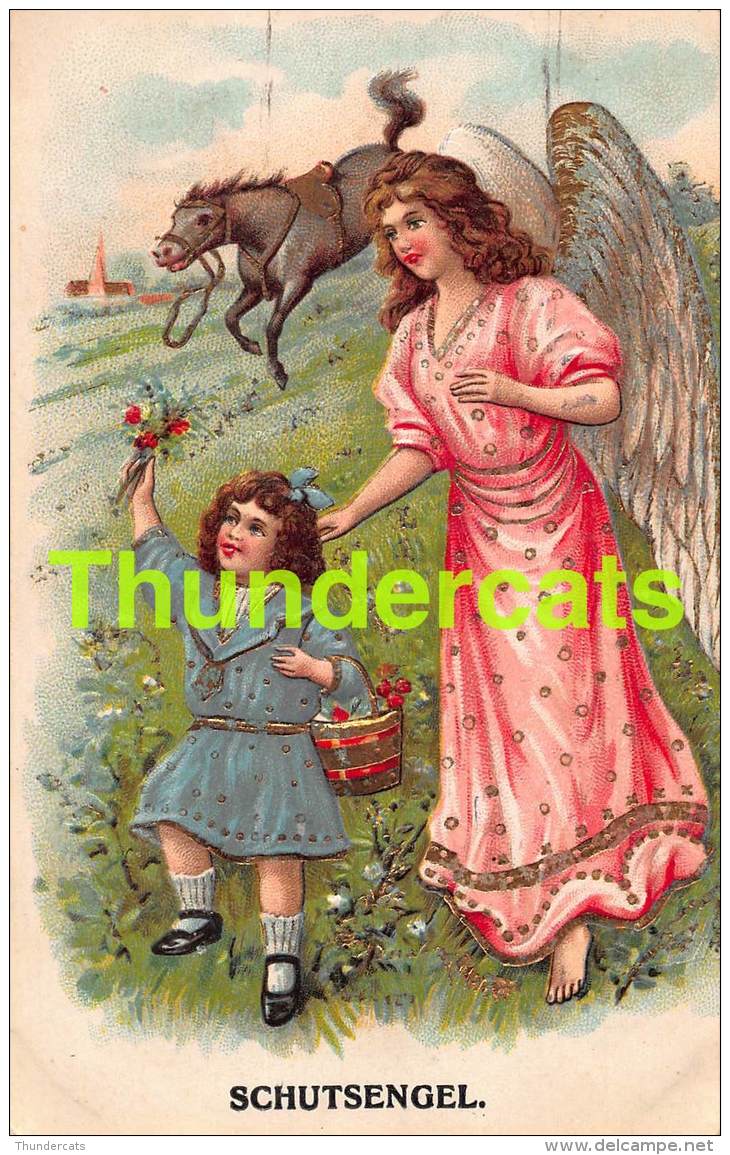 CPA EN RELIEF GAUFREE ANGE FILLE CHEVAL EMBOSSED CARD GUARDIEN ANGEL GIRL HORSE - Anges
