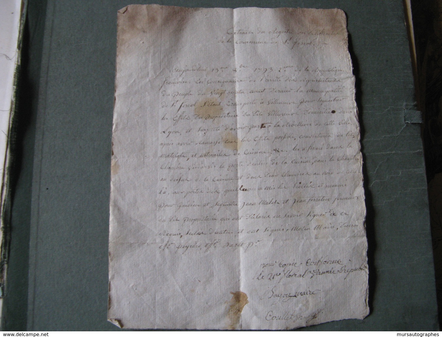 DOCUMENT MANUSCRIT SEQUESTRE PRISONS REVOLTE LYON FAMILLE JULLIEN DE VILLENEUVE 1793 Signé - Documenti Storici